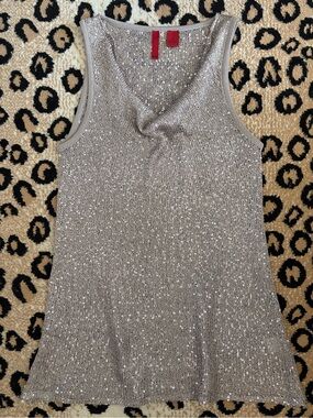 Vintage Y2K Sequin Knit Semi Sheer Cowl Neck Tank Top